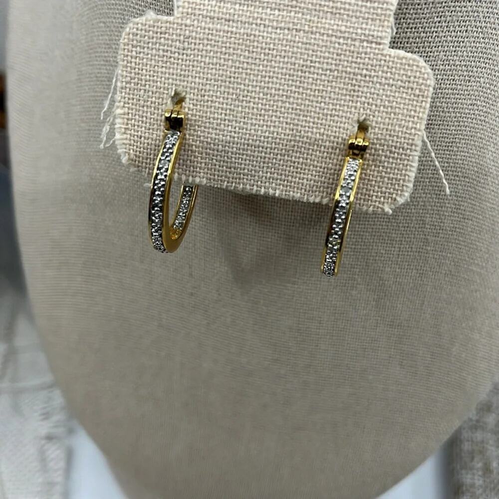 Vintage 925 Sterling Silver Gold Overlay Hoop Earrings - Picture 7 of 14